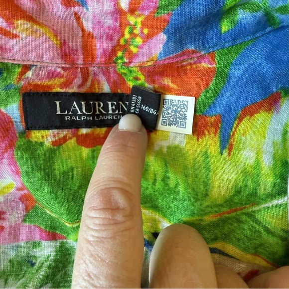 Ralph Lauren Karrie Floral Linen Shirt color multi green size S - Picture 12 of 13